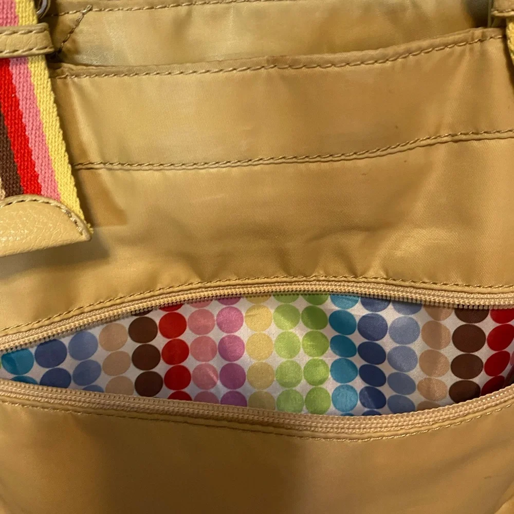Franco Sarto Tan Bag with Rainbow Straps & festive interior with lots of pockets